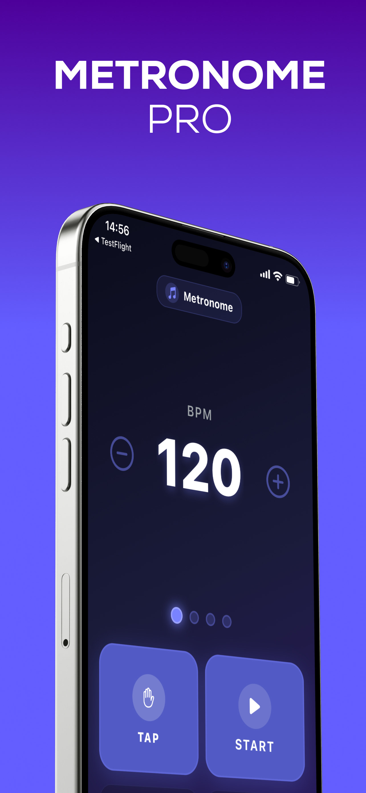 Metronome Pro iOS app showing time signature selection interface
